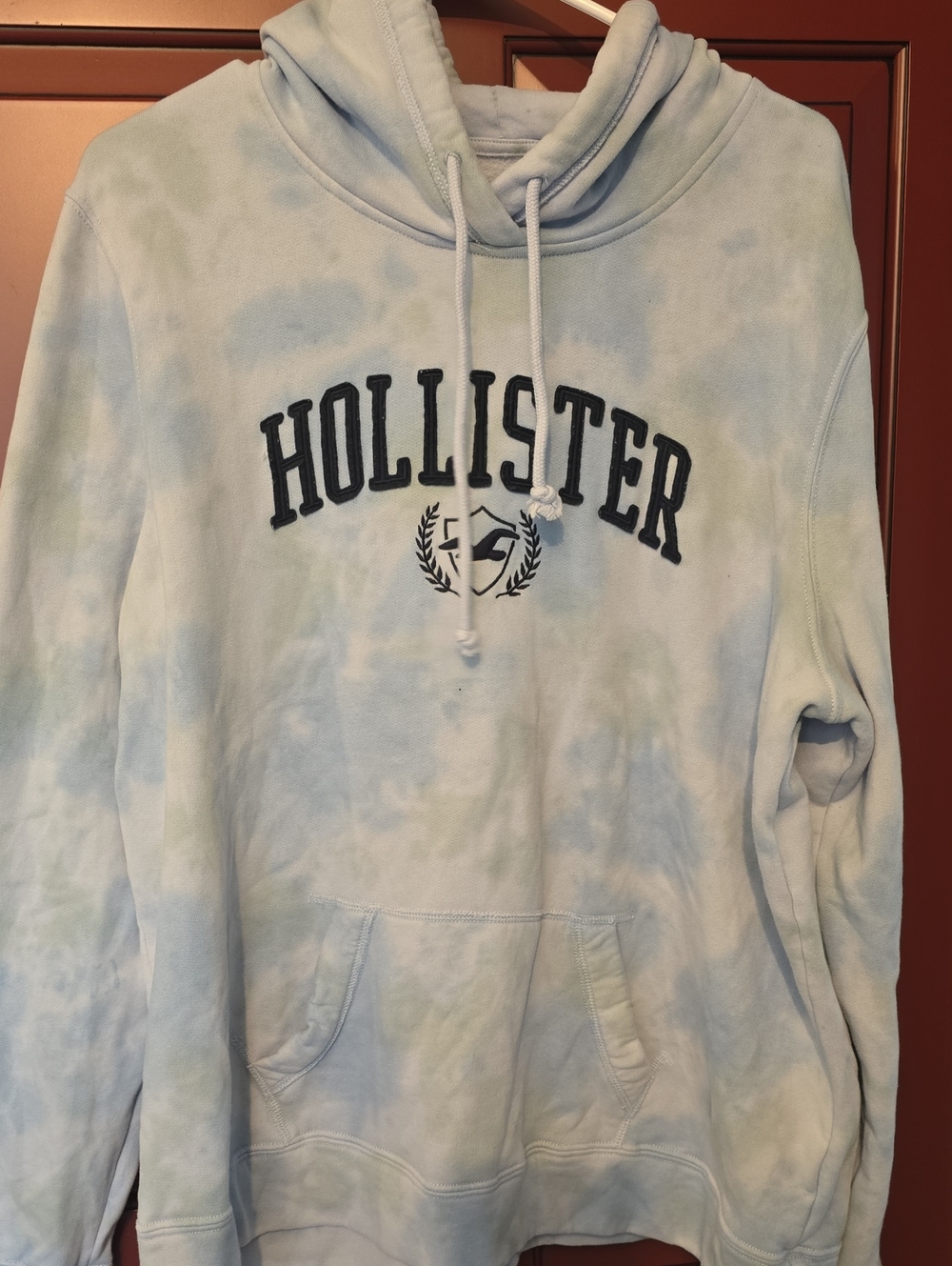 Hollister Men's Pale Blue & White Tie-Dye Zip Hoodie